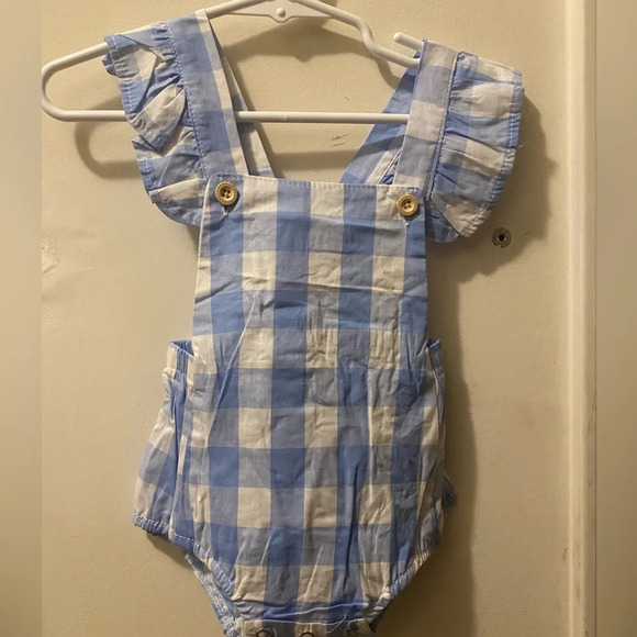 New Blue Gingham Romper - Picture 1 of 6